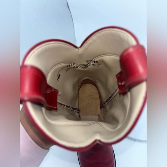 LOREDO Women’s Red Cowboy Boot Vintage Western Shoe Leather Cowgirl Roper 7.5 - Picture 10 of 12